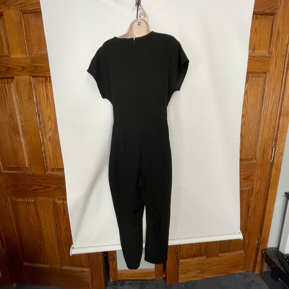 Express Womens Pitch Black V-Neck Jumpsuit Tie Waist SS Elegant $98 NEW Classic - Picture 8 of 10